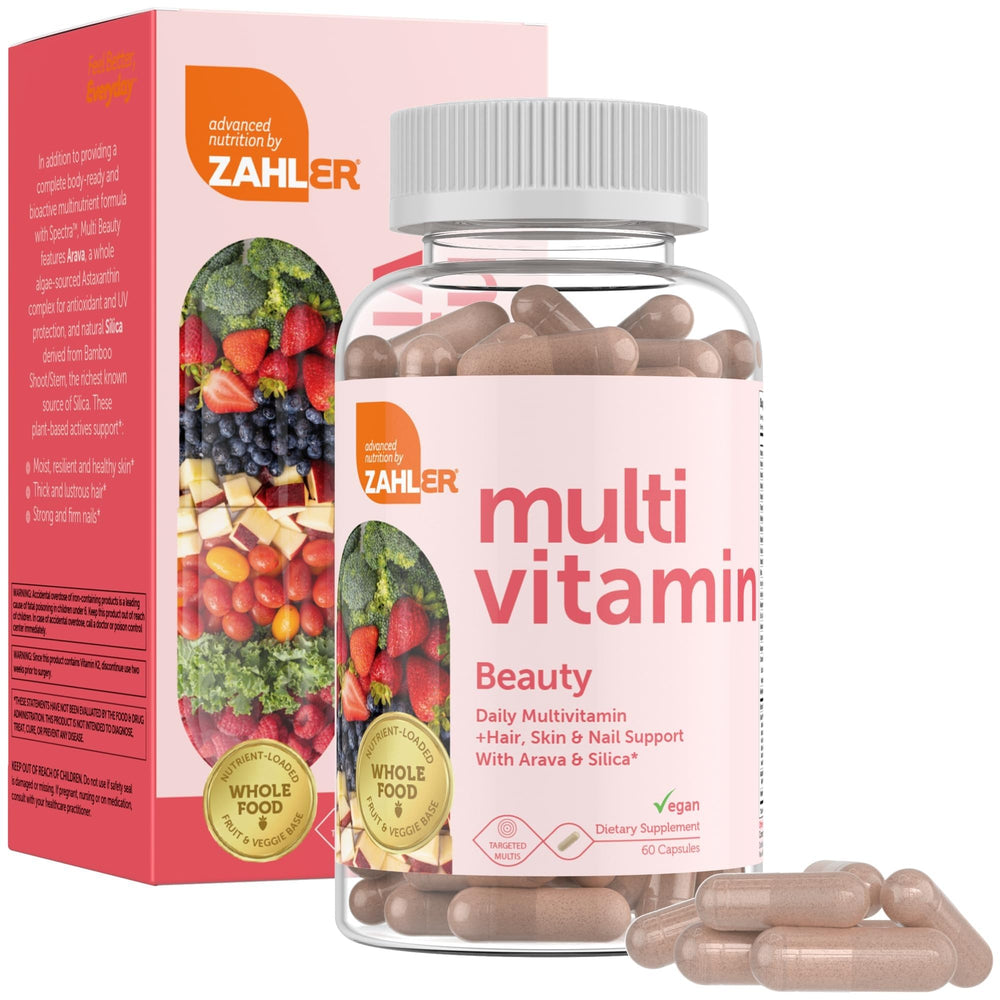 Bottle of Zahler Multivitamin Beauty + Skin, Hair & Nails Support 60 capsules