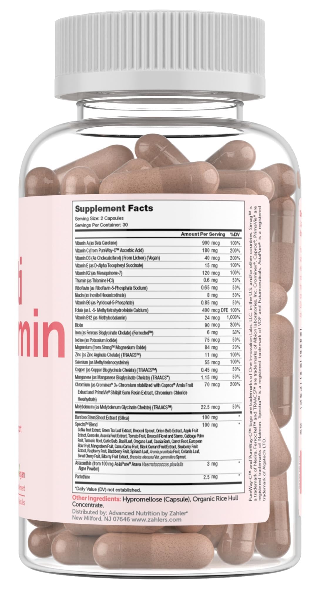 Zahler Multivitamin Beauty product label and capsules