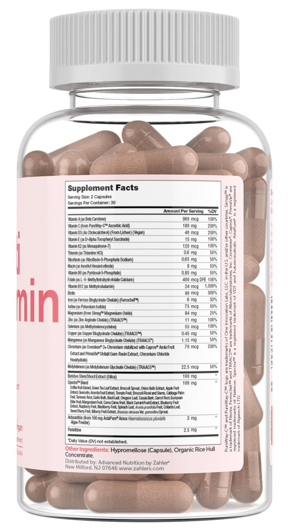 Zahler Multivitamin Beauty product label and capsules