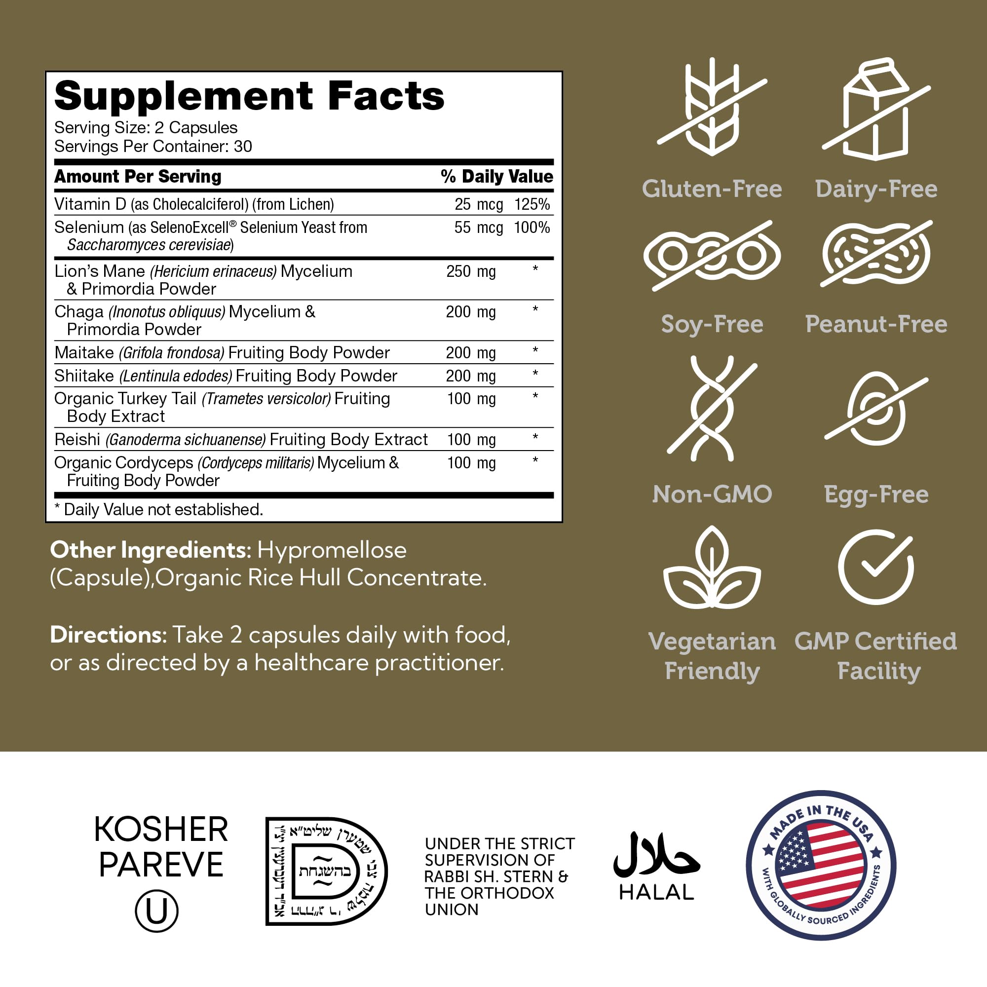 Seven mushrooms included in the blend