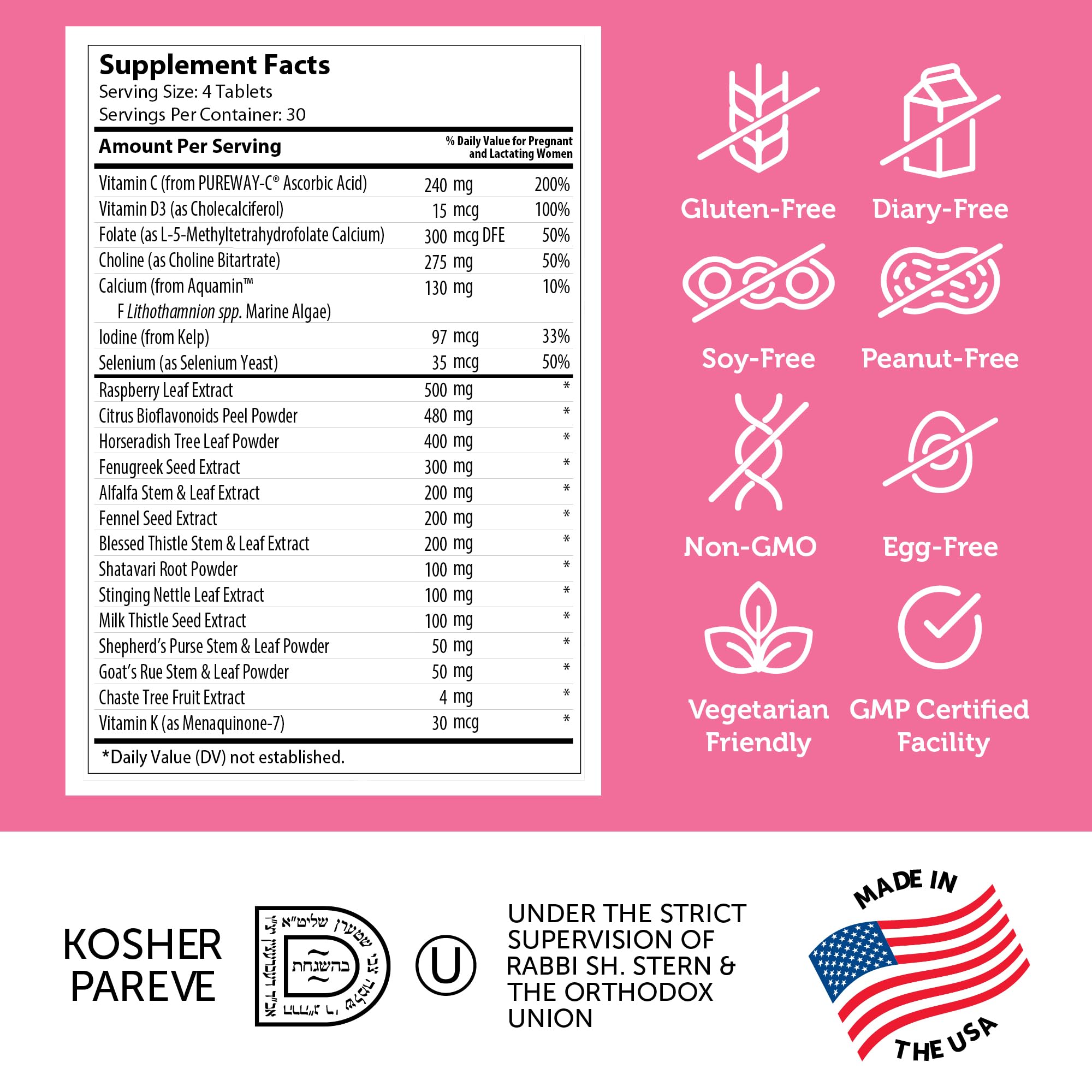 Kosher and Vegetarian certifications for Zahler Postnatal Flow