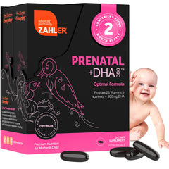Zahler Prenatal DHA bottle close-up highlighting mother and baby support