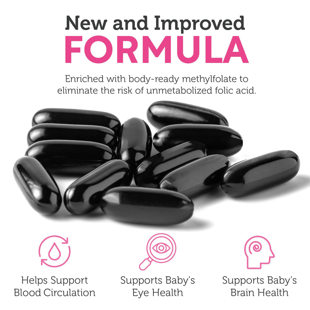 Easy-to-swallow prenatal softgels in bottle