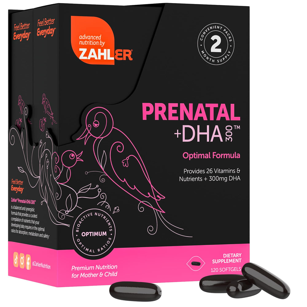 Close-up of Zahler DHA prenatal softgels