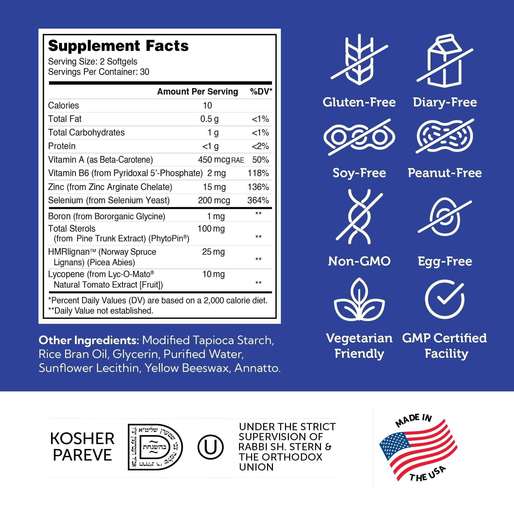 Close-up of Lycopene, Pine Trunk Sterols, and Norway Spruce ingredients used in ProstAid+