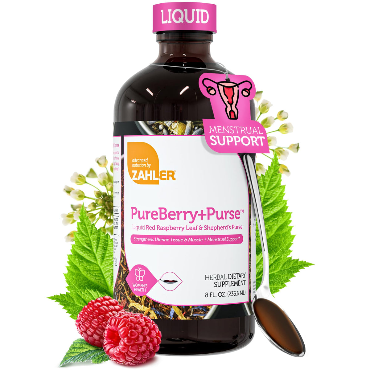 Zahler PureBerry+Purse bottle and capsules on white background