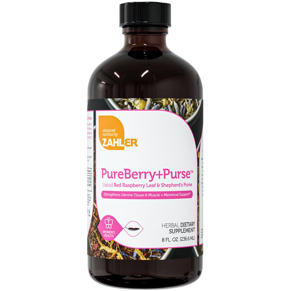 Close-up of Zahler PureBerry+Purse ingredients - Red Raspberry Leaf and Shepherd's Purse