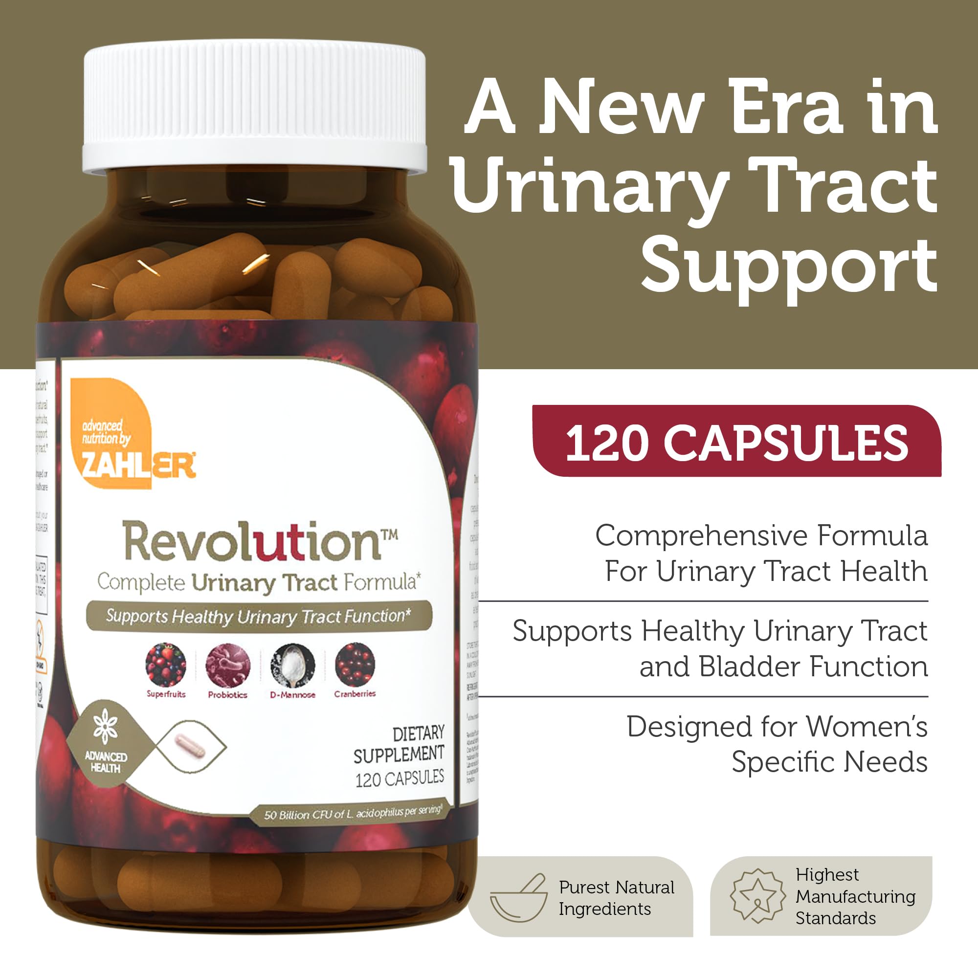 Close-up of D-Mannose and Cranberry ingredients in Zahler RevolUTion