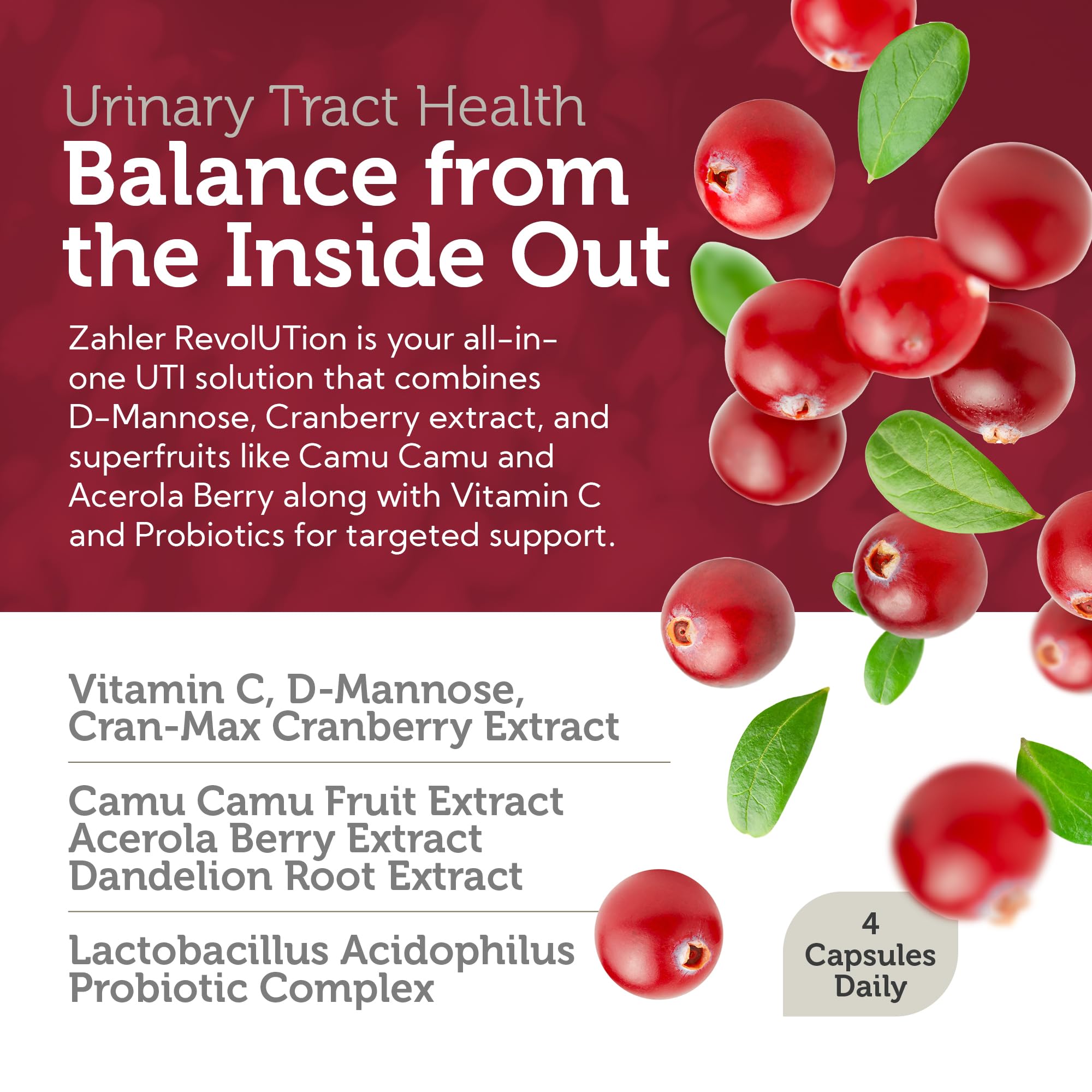 Kosher, Non-GMO, gluten-free Zahler RevolUTion supplement label