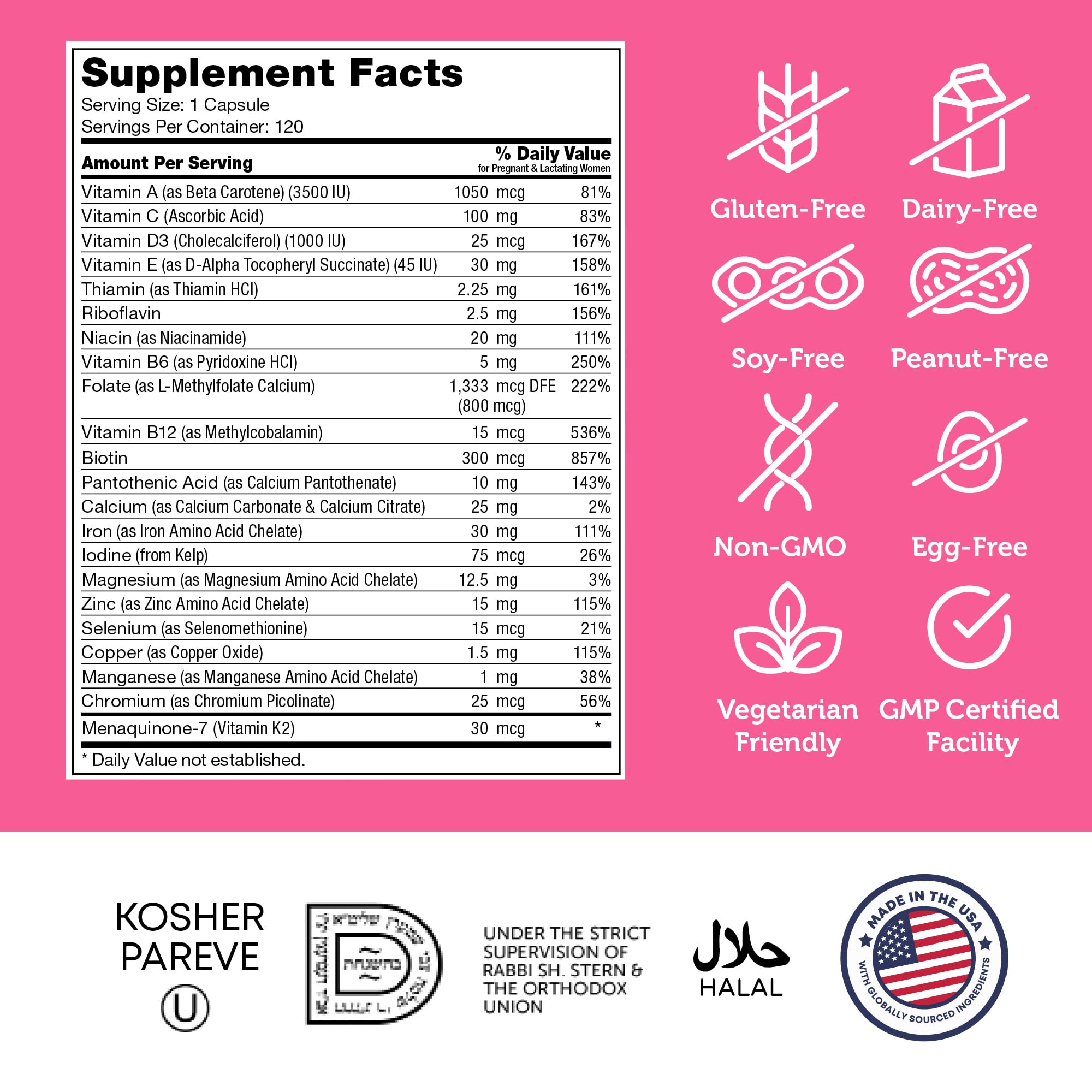 Kosher, non-GMO prenatal supplement by Zahler