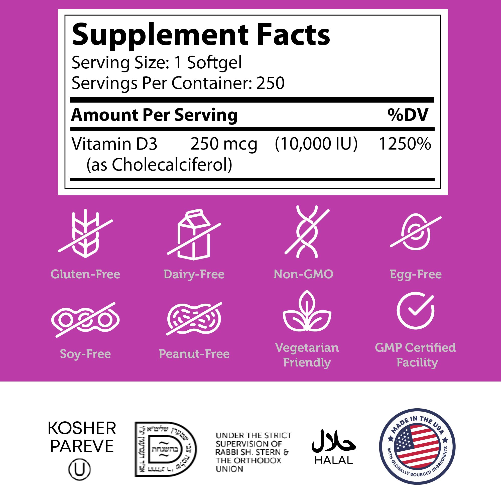 Two Zahler Vitamin D3 bottles for 250-count per bottle (2-pack)