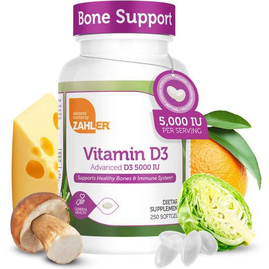 Bottle of Zahler Vitamin D3 5000 IU softgels - 250 count