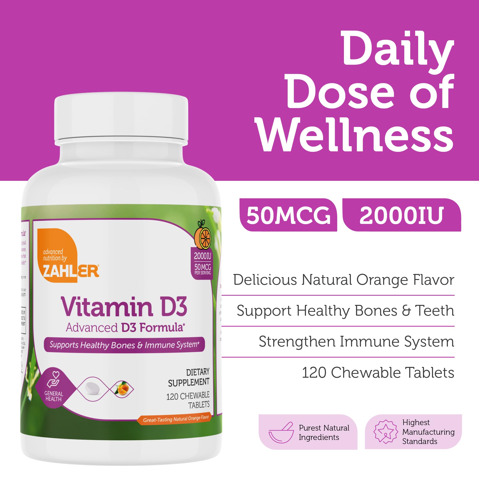 Orange flavored Vitamin D3 chewable tablets by Zahler