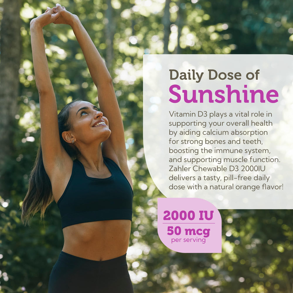 Front view of Zahler Vitamin D3 chewable bottle with orange flavor