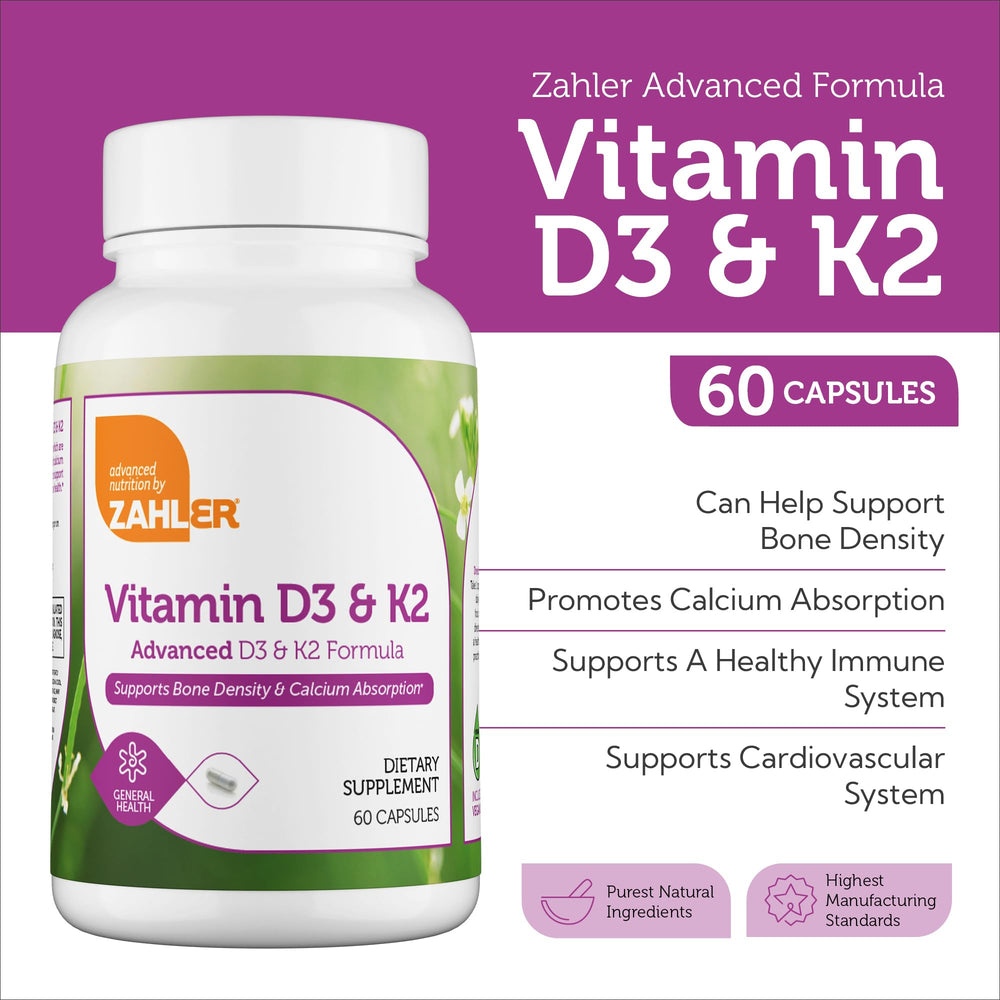 Close-up of Zahler Vitamin D3 & K2 bottle