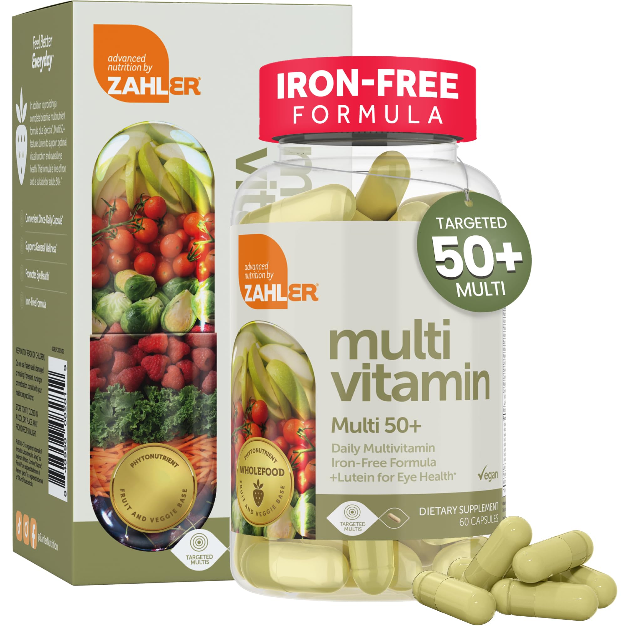 Zahler Multivitamin 50+ iron-free formula bottle with 60 capsules