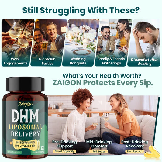 Zaigon DHM capsules closeup — compact, travel-ready supplement.