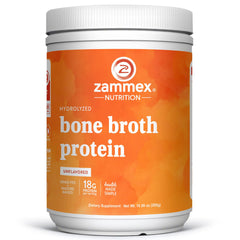 Front label view of Zammex Bone Broth Protein Powder container