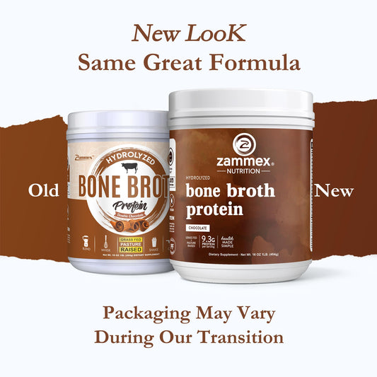 Ingredients listing showing grass-fed beef bone broth and collagen