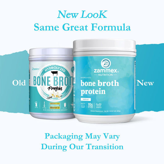 Zammex Bone Broth Protein Powder Vanilla scoop pouring powder