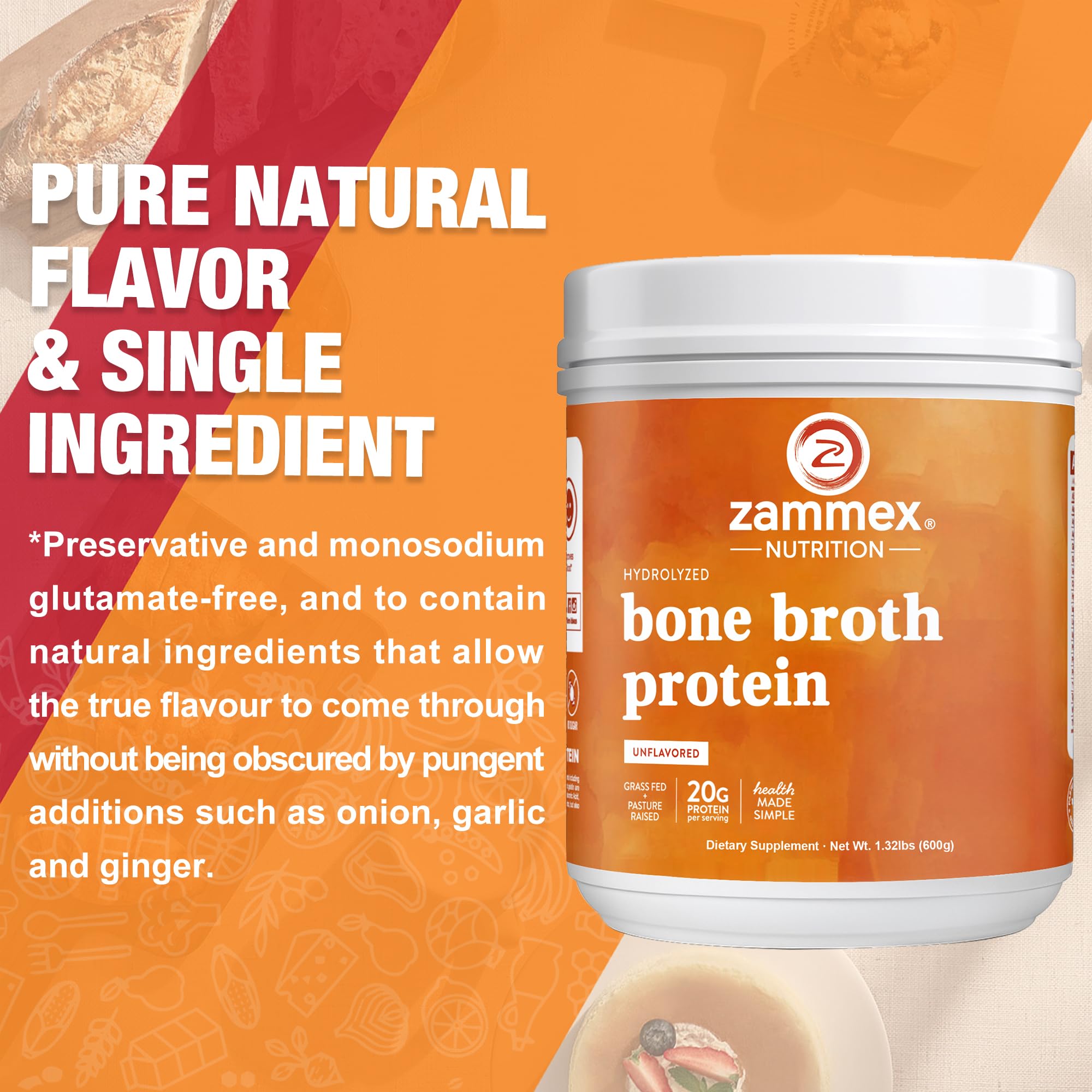 Chocolate flavor bone broth protein powder bottle