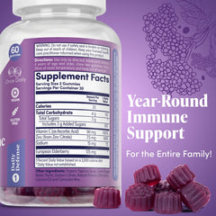 Ingredient panel showing elderberry, zinc and vitamin C
