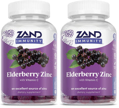 ZAND Elderberry Zinc Immunity Gummies bottle label showing 60 gummies per bottle in a 2-pack