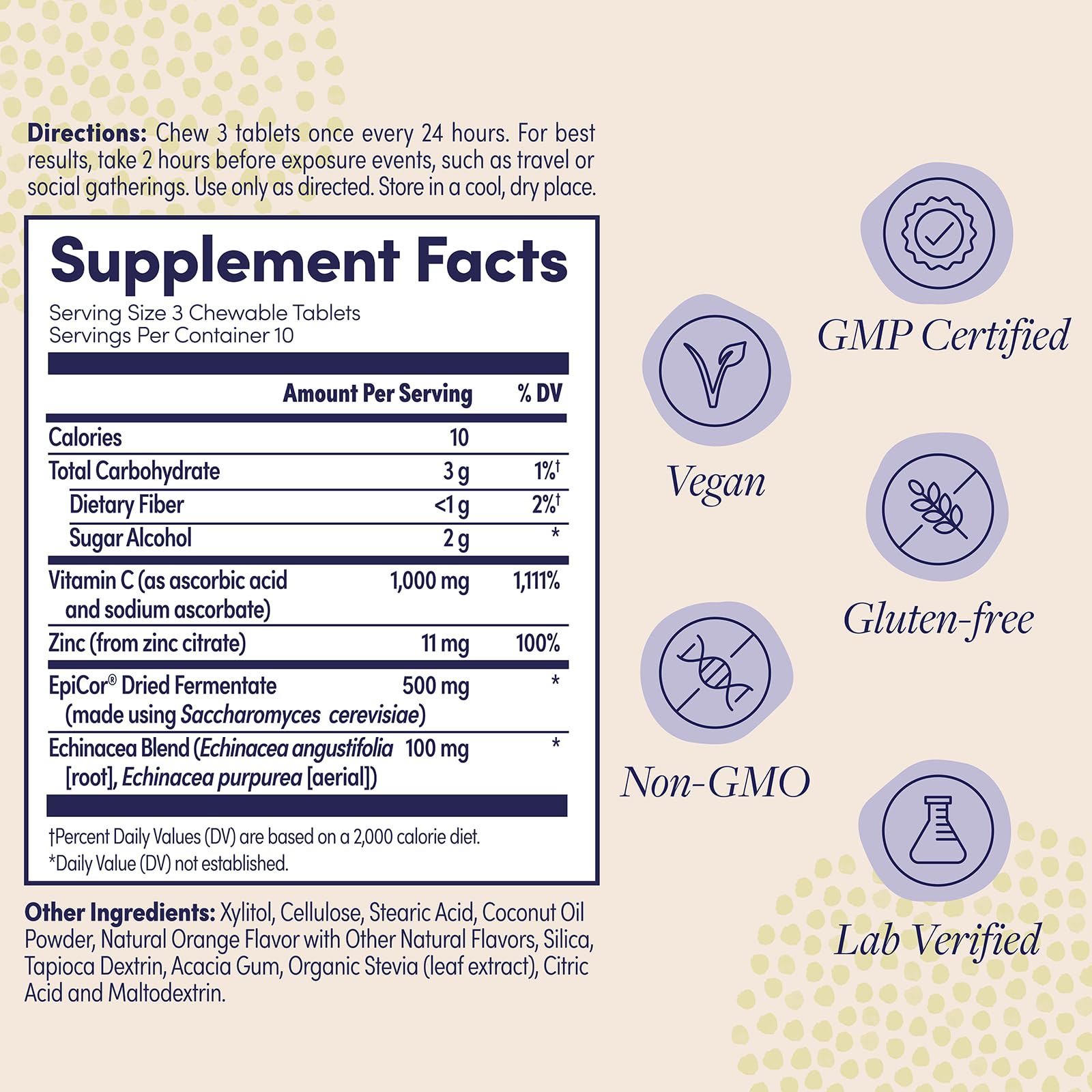 Close-up of Zand Immune Fast label showing EpiCor, Vitamin C and Zinc