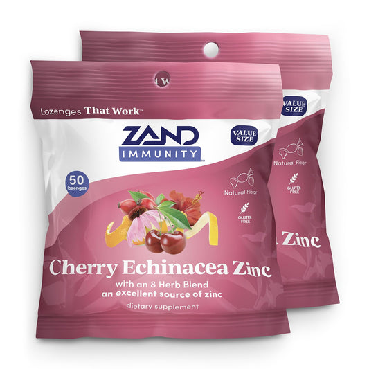 ZAND Immunity Cherry Echinacea Zinc Throat Lozenges 2 Pack packaging