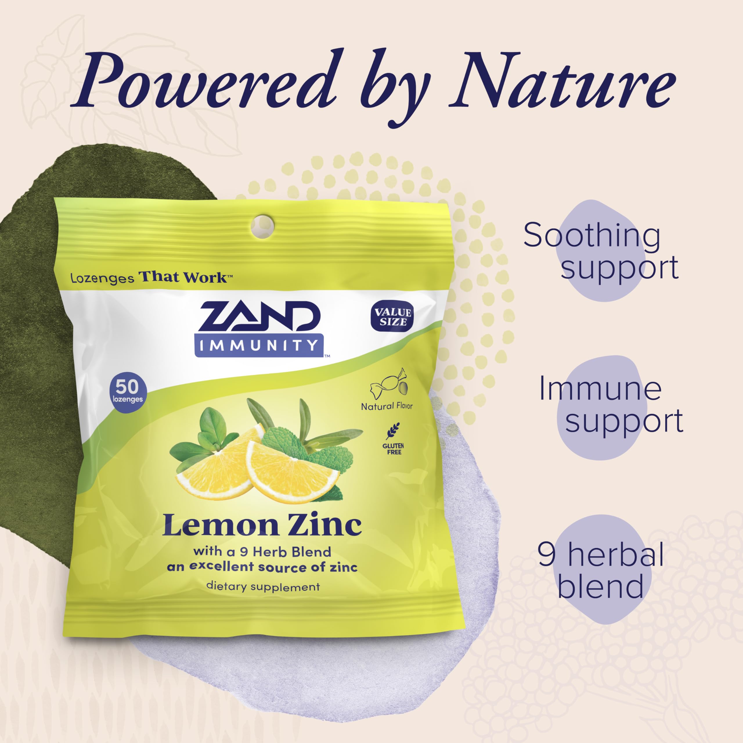 Ingredients list for ZAND Immunity Lemon Zinc Throat Lozenges