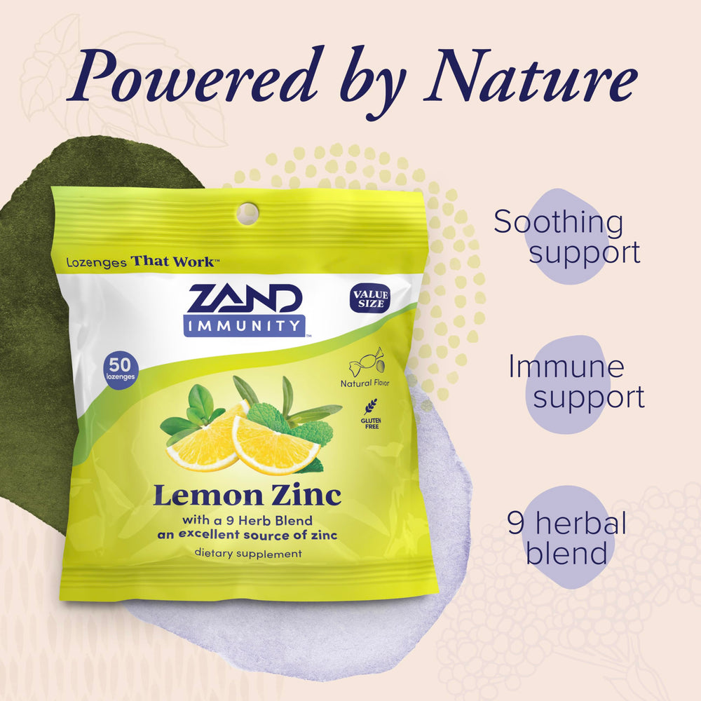 Ingredients list for ZAND Immunity Lemon Zinc Throat Lozenges