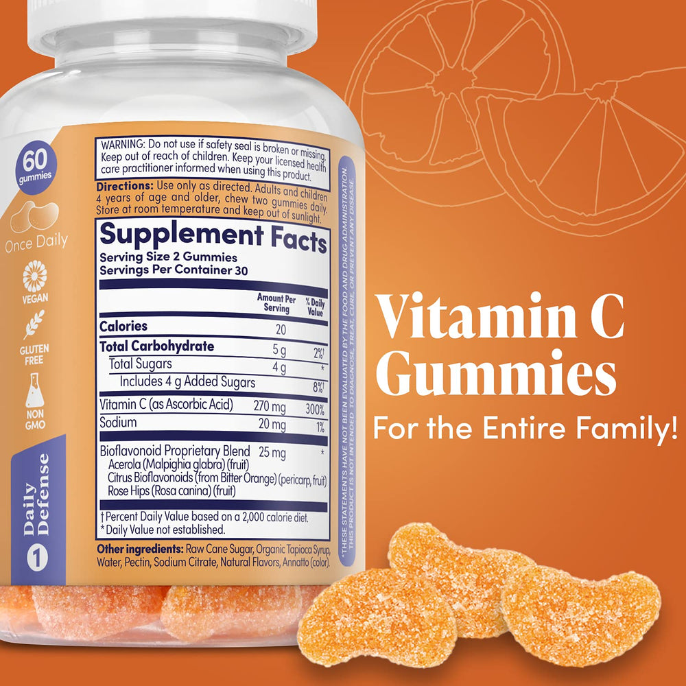 Close-up of orange-flavored vitamin C gummies