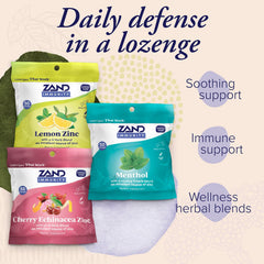 Front view of ZAND Immunity Variety 3 Pack Cherry Echinacea Zinc lozenges