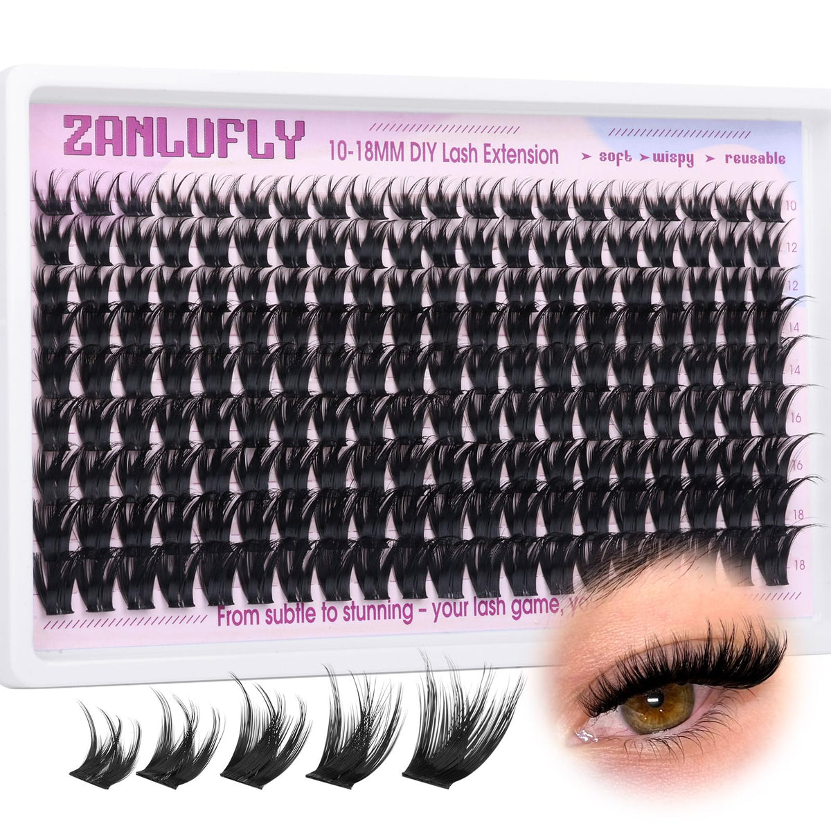 ZANLUFLY wispy lash clusters D curl 10-12mm for natural lift