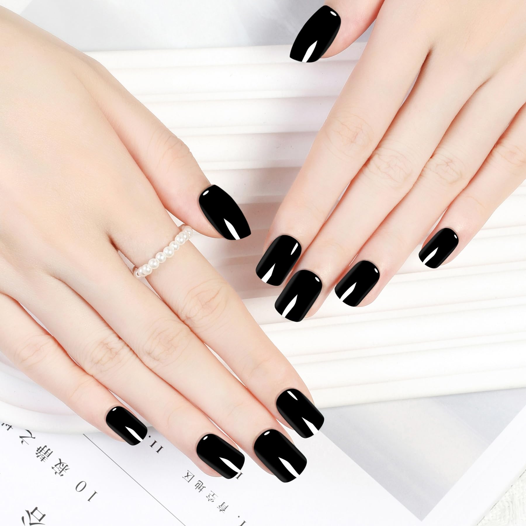 ZANVIA black gothic press-on nails short with chip-free finish for everyday wear