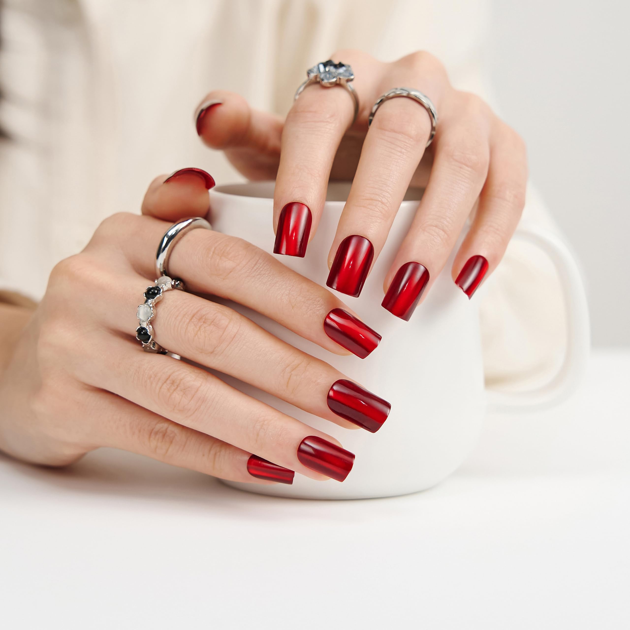 Soft-flex nails designed for flat nail beds by ZANVIA Burgundy Cat Eye