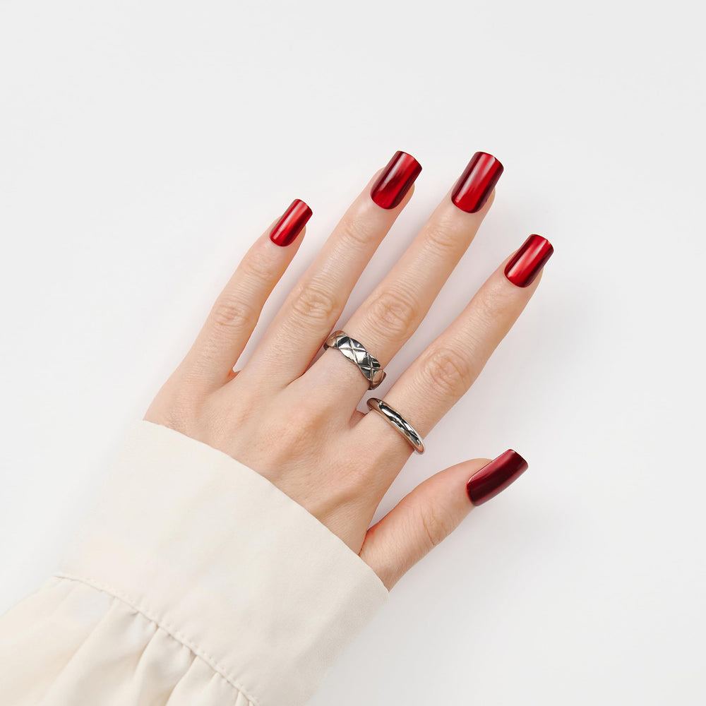Lifestyle shot showing weekend wear with ZANVIA Burgundy Cat Eye nails