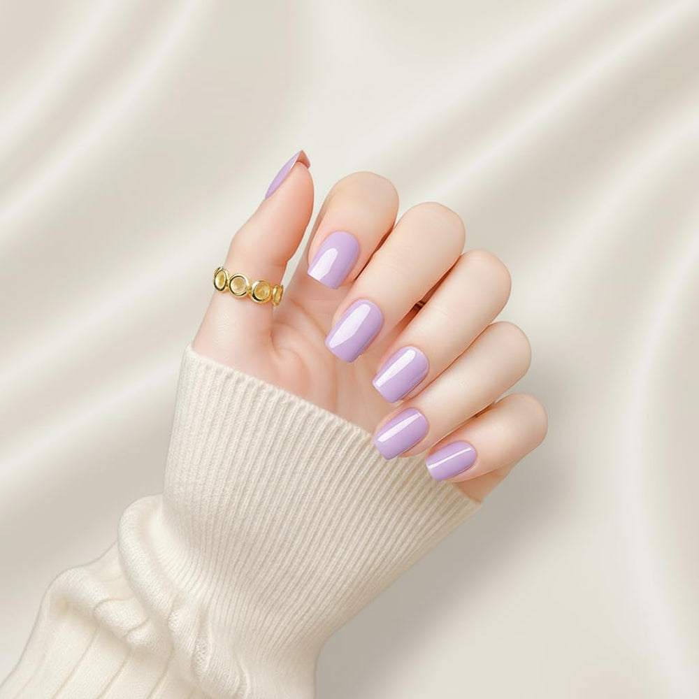 ZANVIA dusty purple short square nails for instant, glue-free wear.