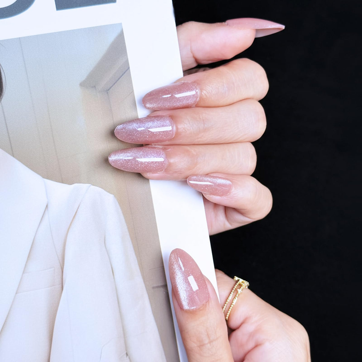 ZANVIA nude cat eye nails closeup for a glossy salon-inspired look.