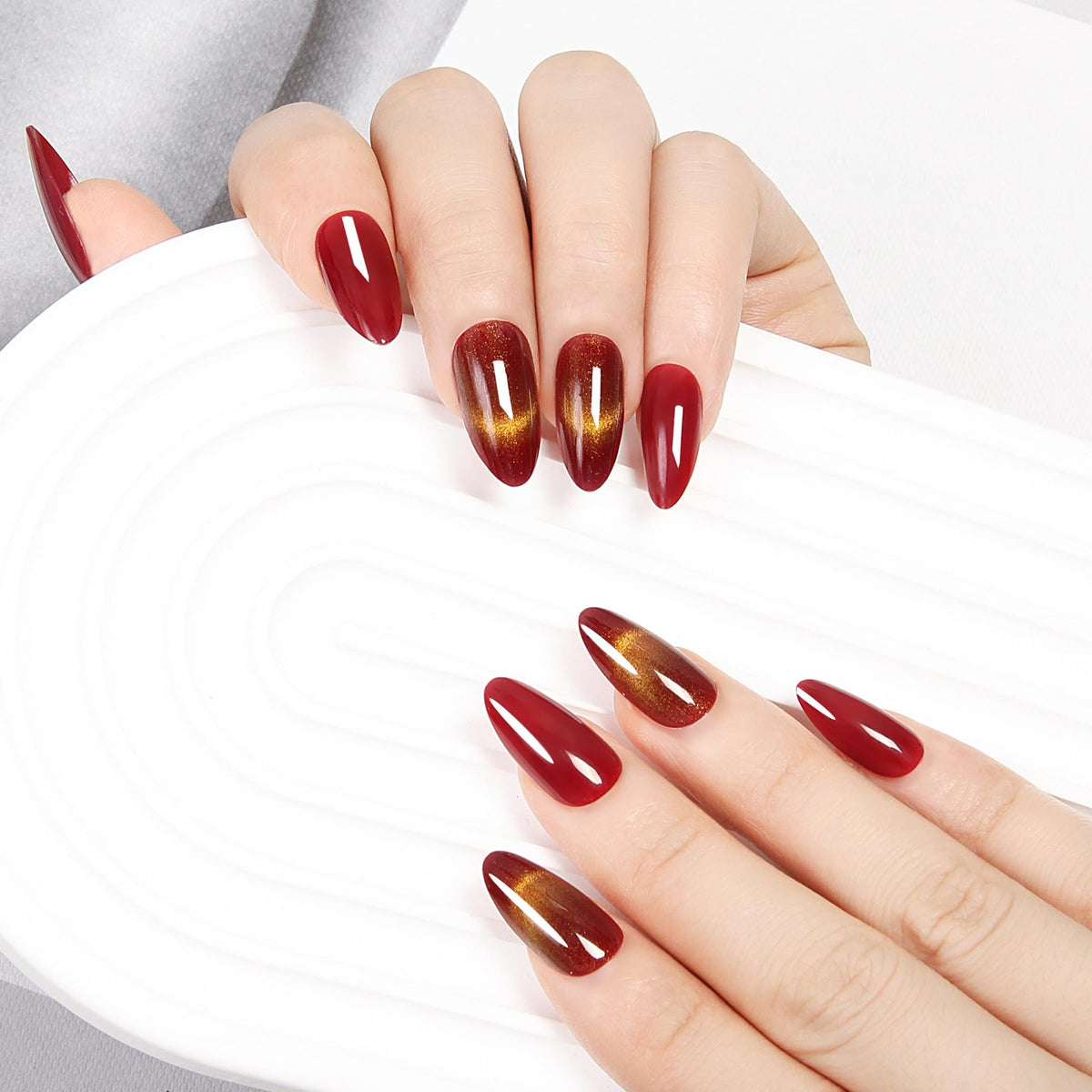ZANVIA Red Cat Eye press on nails with almond glitter for a glam, photo-ready look