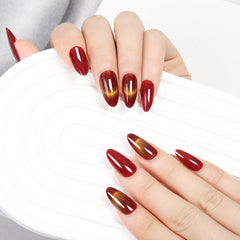 ZANVIA Red Cat Eye press on nails with almond glitter for a glam, photo-ready look