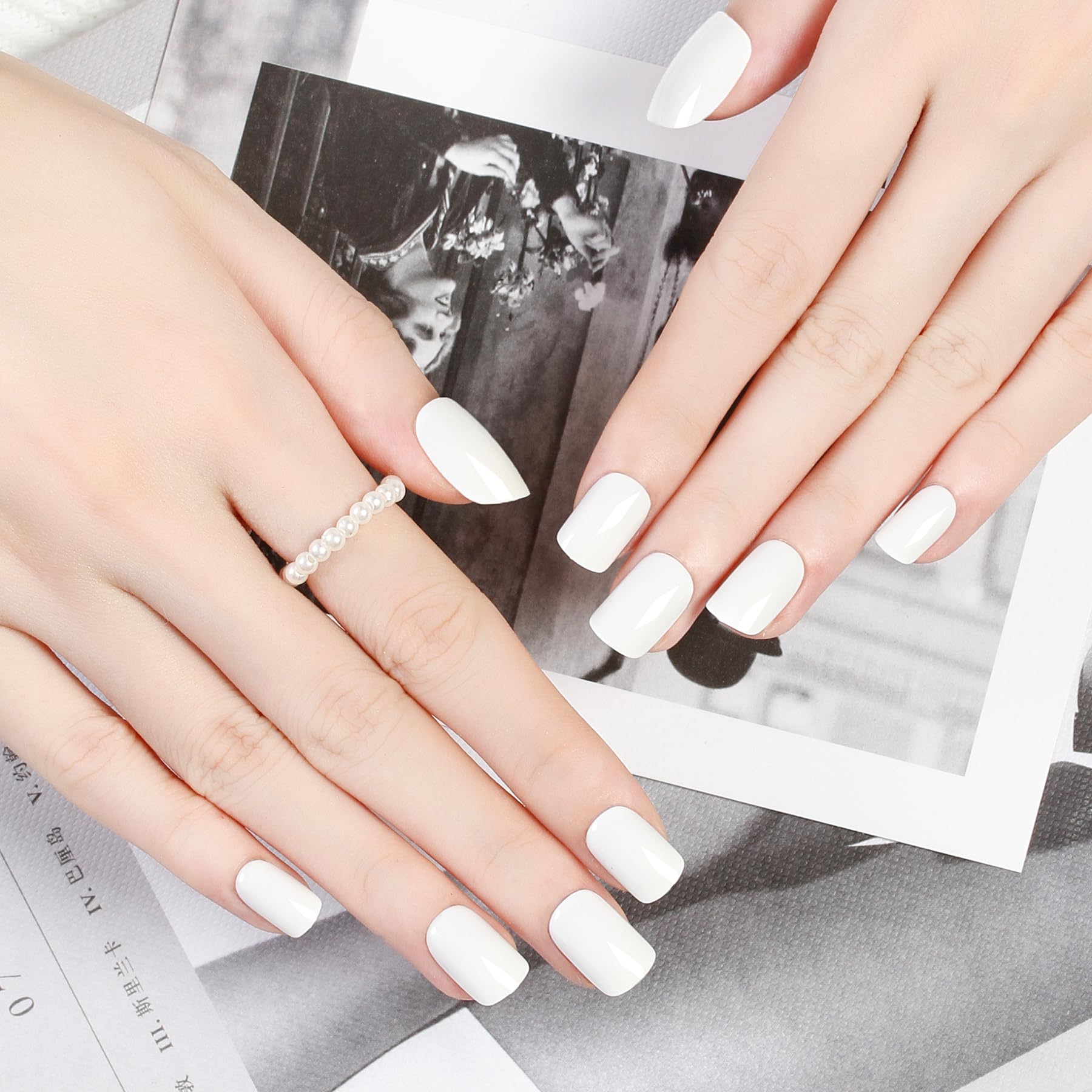 ZANVIA White Press On Nails Short Square kit with packaging and 24 pieces