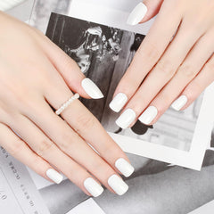 ZANVIA White Press On Nails Short Square kit with packaging and 24 pieces