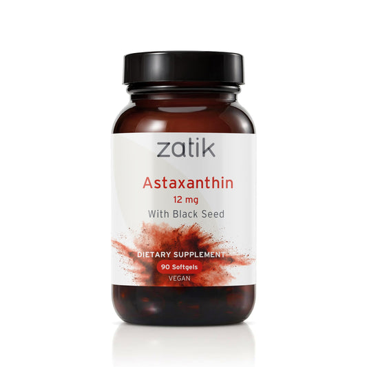 Front hero image of Zatik Naturals Astaxanthin 12mg Organic Black Seed with 90 vegan softgels