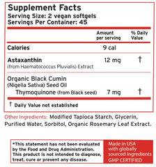 Zatik Naturals packaging of Astaxanthin 12mg with Organic Black Seed
