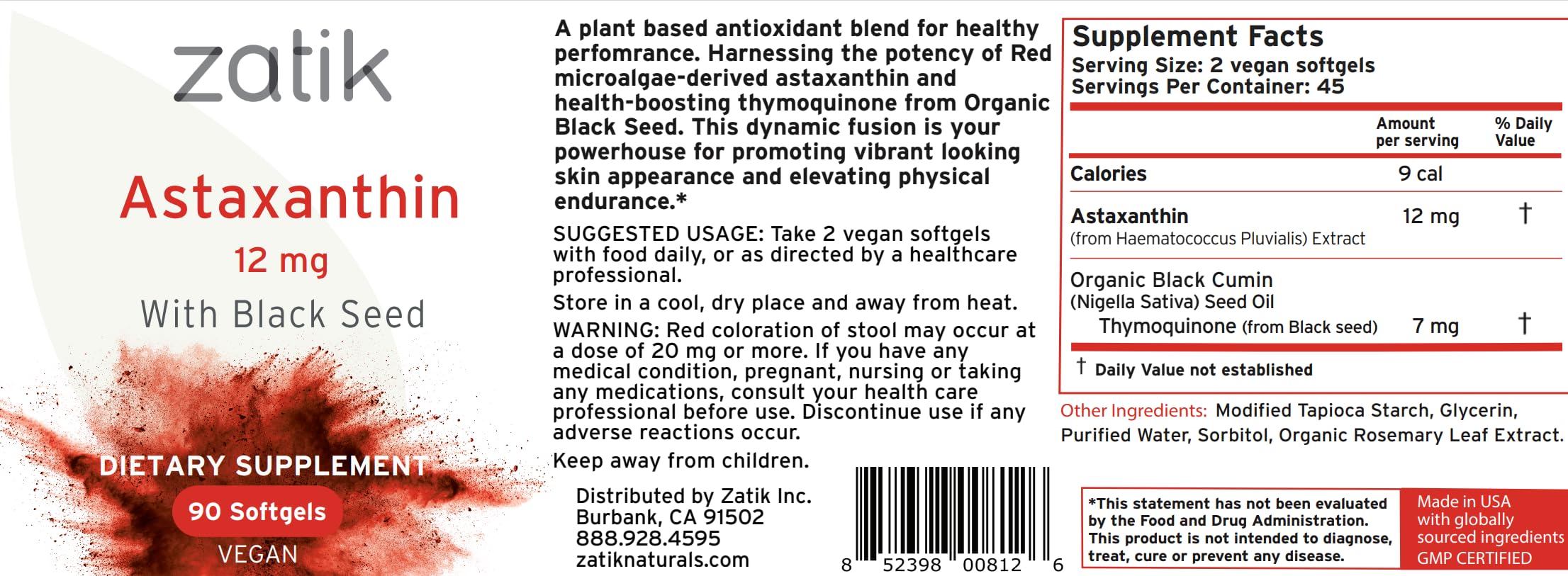 90 vegan softgels packaging for Zatik Naturals Astaxanthin