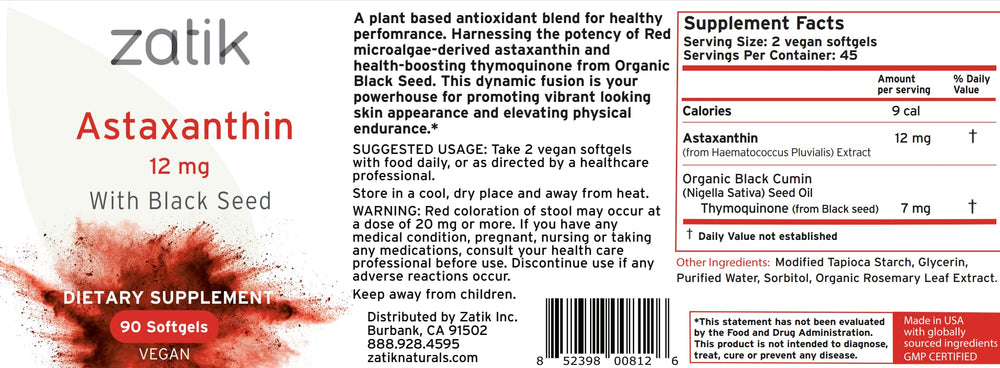 90 vegan softgels packaging for Zatik Naturals Astaxanthin