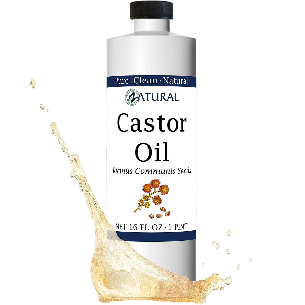 Zatural Castor Oil 16oz bottle label - 100% pure, cold-pressed, hexane-free