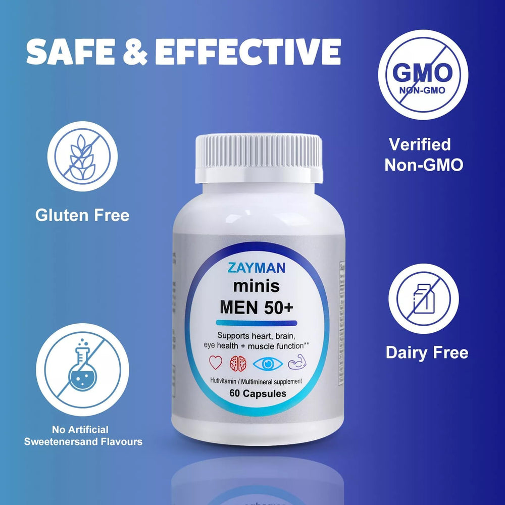 Back of bottle showing directions for ZAYMAN Minis Multivitamin for Men 50+