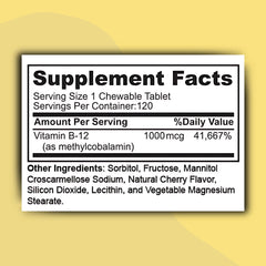 Cherry-flavored Vitamin B12 chewables with 1000mcg label